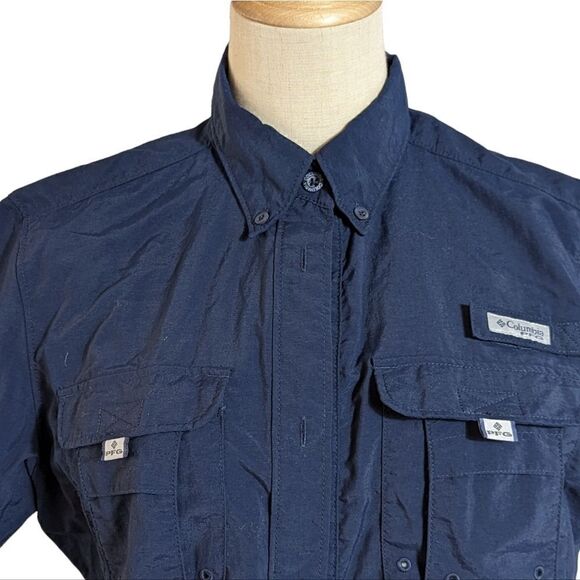 Columbia PFG Navy Blue Short Sleeve Button Down Shirt - Picture 2 of 9
